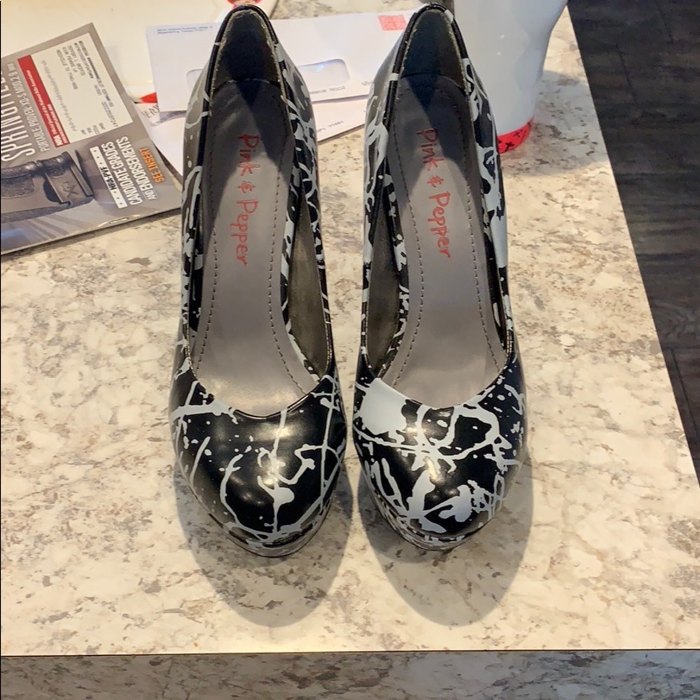 Black splatter high heels